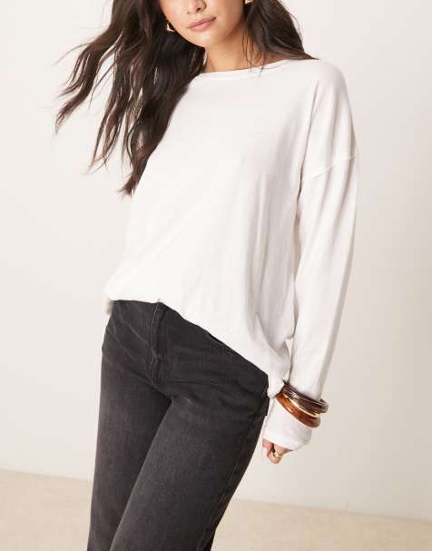 Free People – Nina – Langärmliges T-Shirt in Elfenbein - view 1