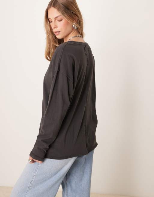 Free People nina long sleeve t-shirt in black
