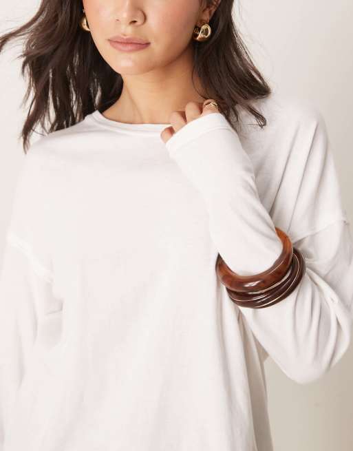Free People nina long sleeve T-shirt in ivory, 3 of 4