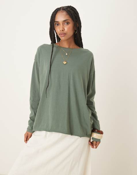 Free People nina long sleeve t-shirt in topiary green - view 1