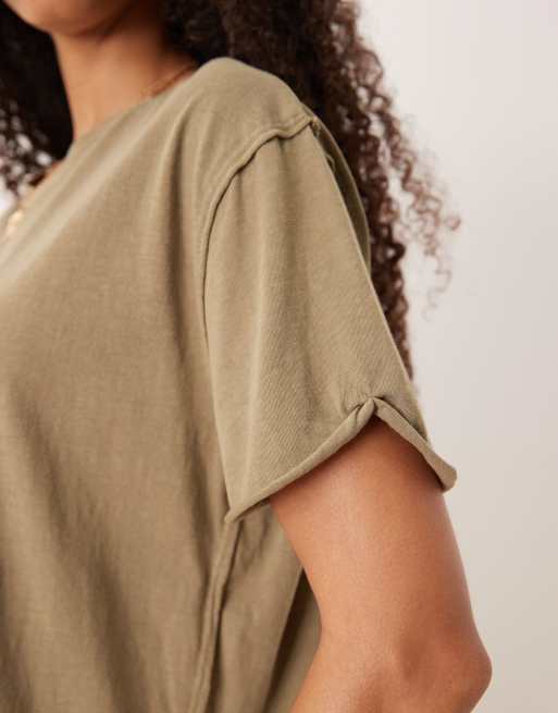 Free People – Nina – Olivgrön t-shirt i oversize, 3 av 4