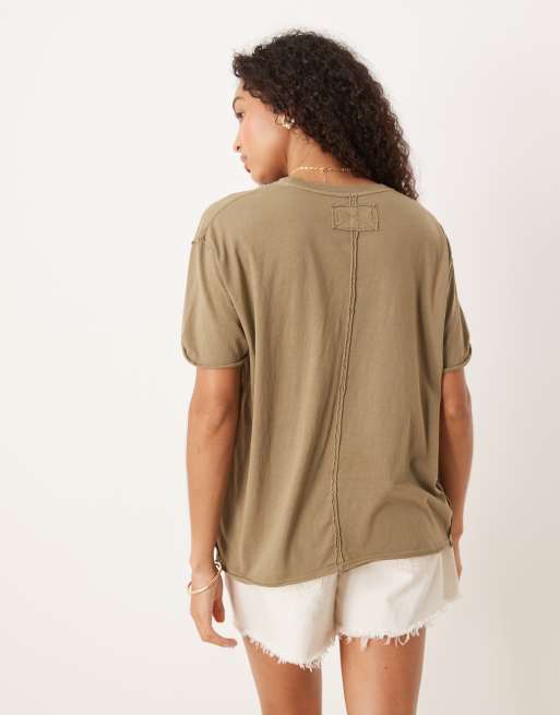 Free People – Nina – Oliwkowy T-shirt oversize, 4 z 4