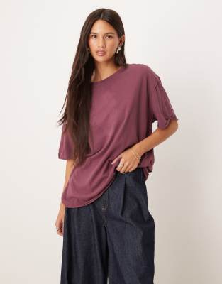 Free People - Nina - Oversize-T-Shirt in Kastanienbraun-Lila