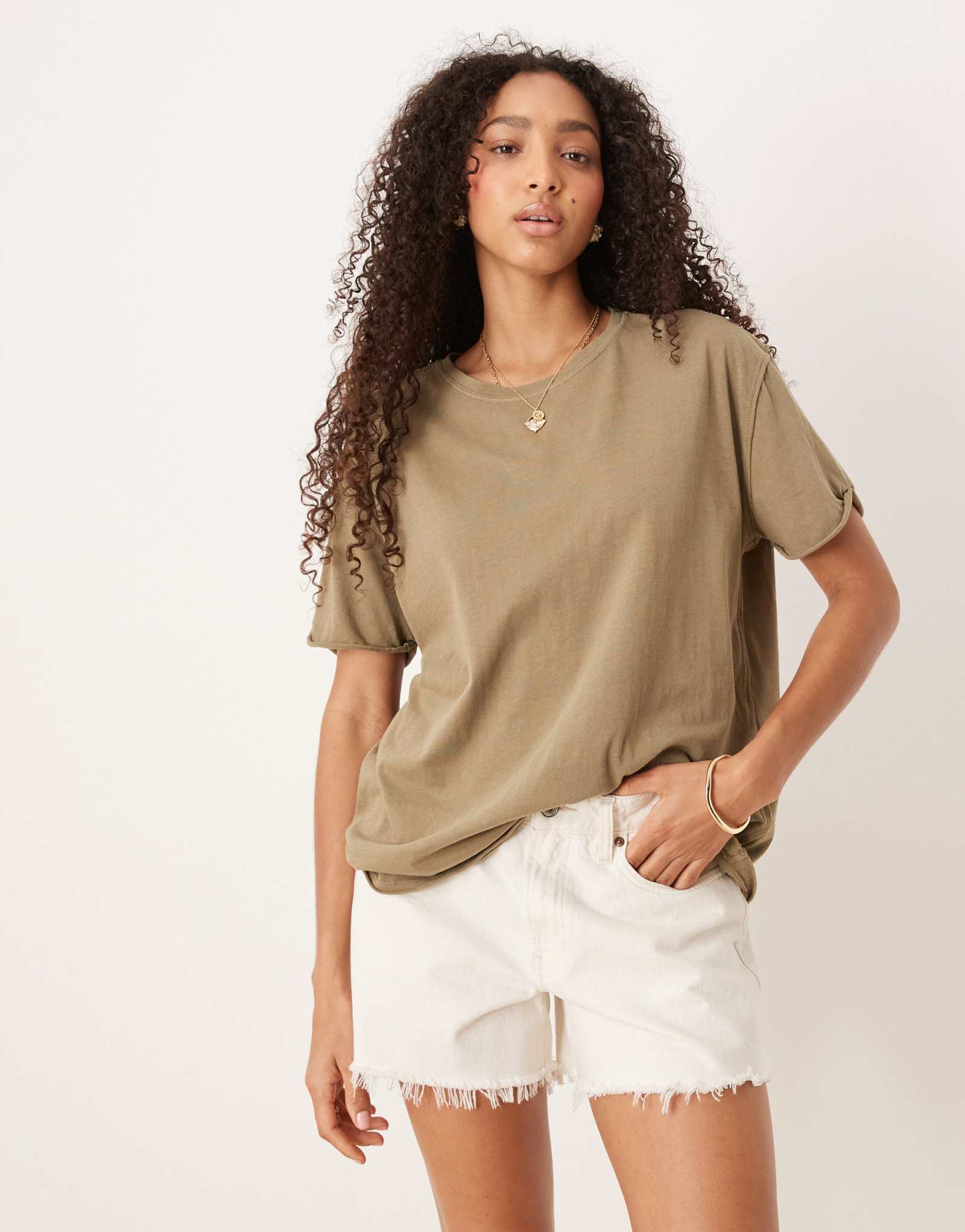 Футболка оверсайз Free People nina оливкового цвета