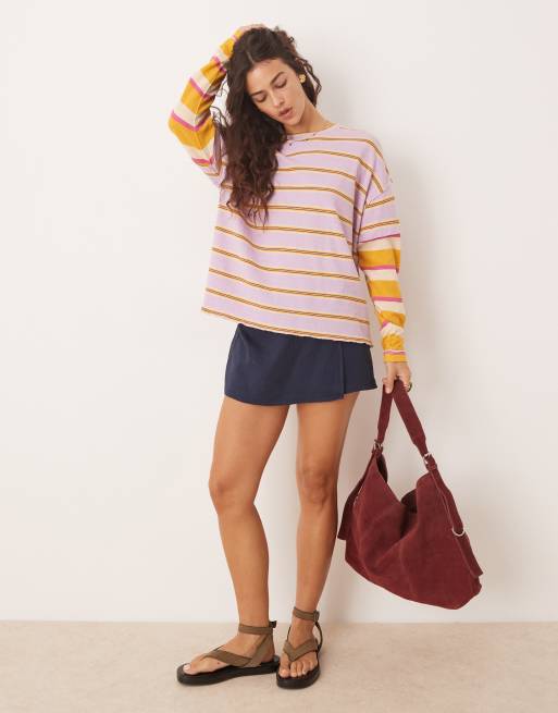 フリーピープル Free People ニナ Stripe Long Sleeve レディース シャツ トップス Lilac Combo Free People Nina Stripe Long Sleeve Tee | Vagabond Apparel