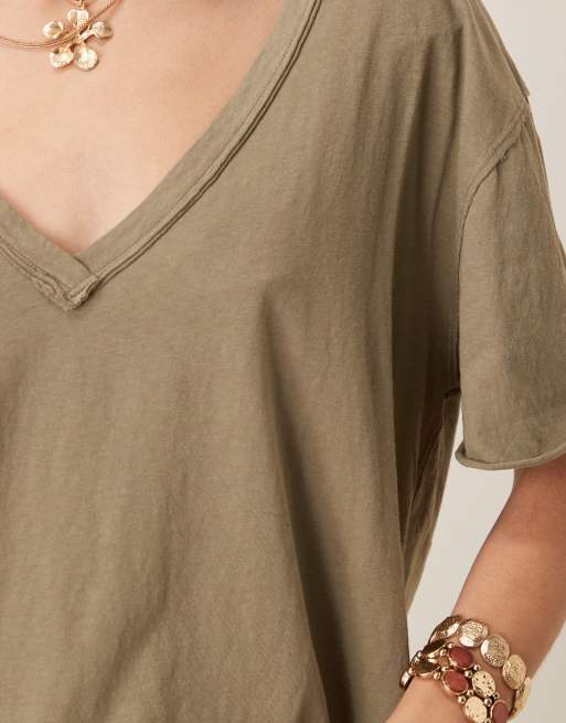 Free People - Nina - T-shirt à col V - Taupe olive, 3 de 4