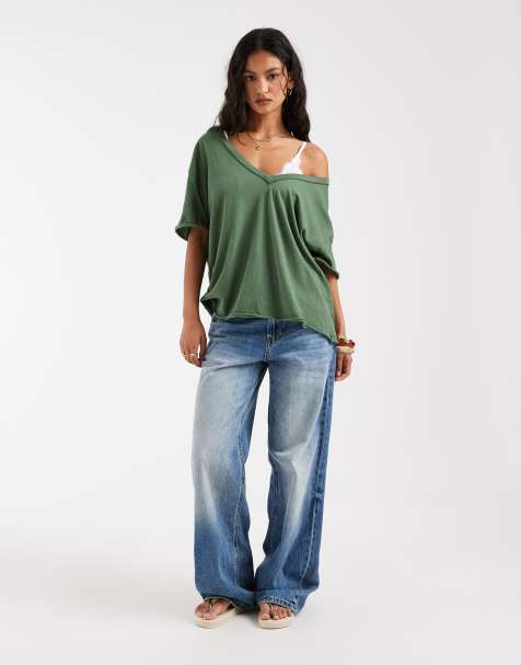 Free People Nina t-shirt col V vert foncé - view 1