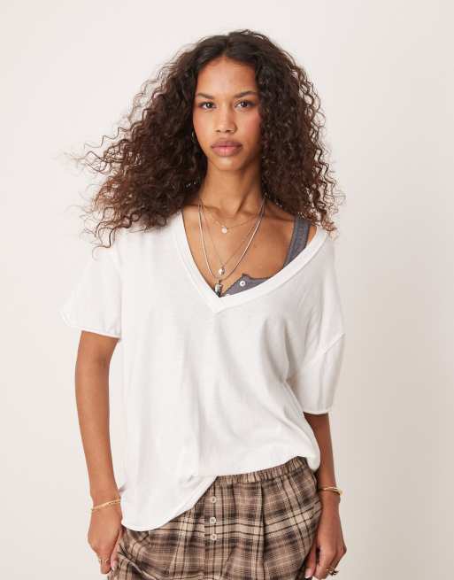 Free People - Nina - T-shirt oversize à col V - Ivoire, 3 de 4