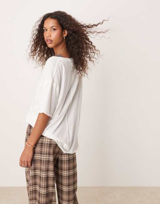 Free People - Nina - T-shirt oversize à col V - Ivoire, 4 de 4