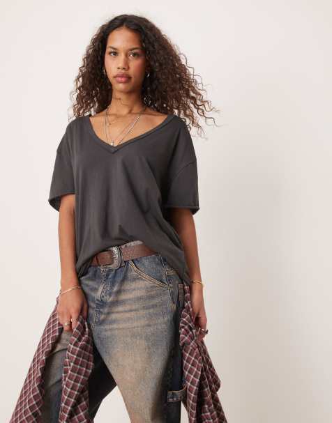 Free People - Nina - T-shirt oversize con scollo a V nera - view 1