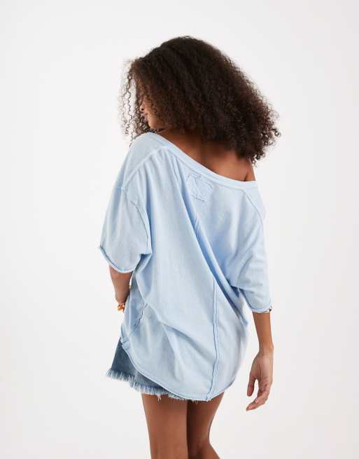 Free People nina v neck t-shirt in dew shine light blue, 4 of 4