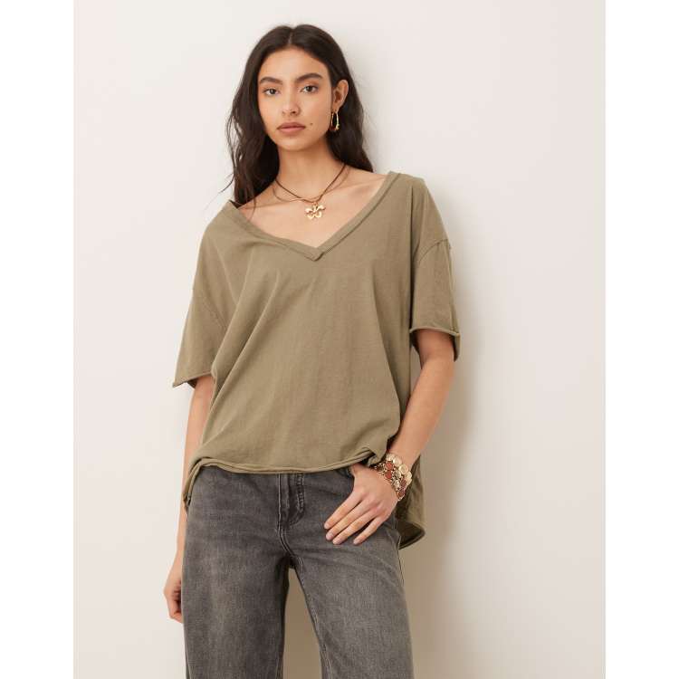 Free People nina v-neck t-shirt in olive stone | ASOS