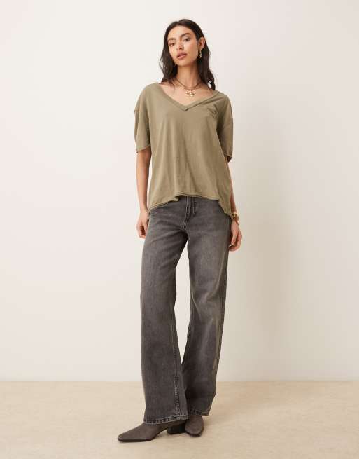 Free People nina v-neck t-shirt in olive stone, 2 of 4