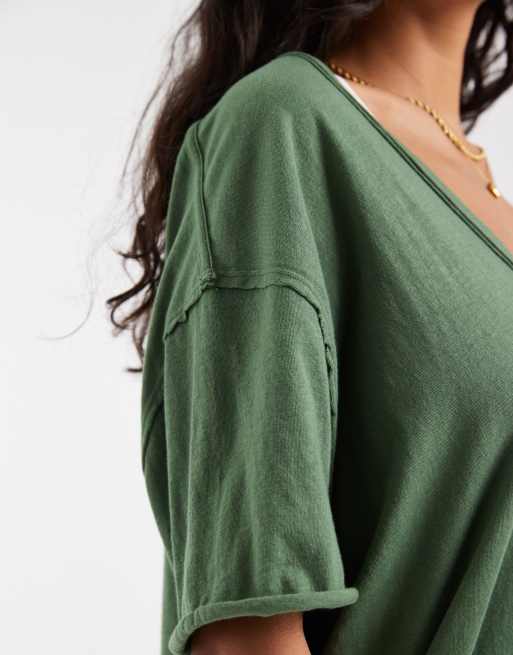 Free People Nina v-neck tee in dark green, 3 of 4