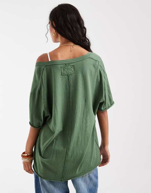 Free People Nina v-neck tee in dark green, 4 of 4