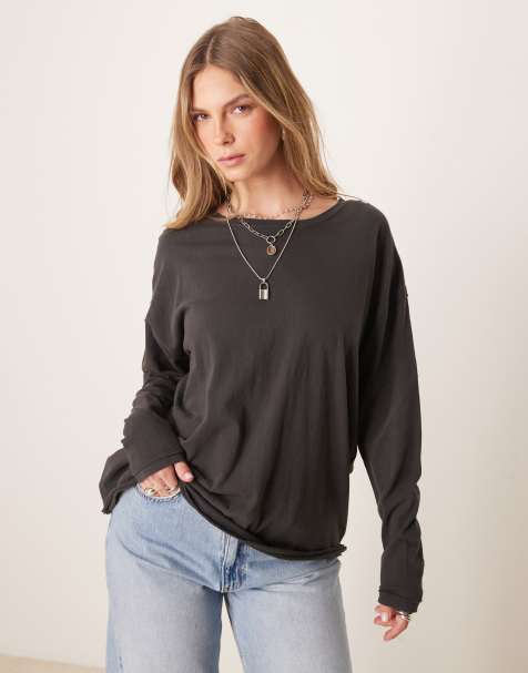 Free People - Nina - Vasket sort T-shirt med lange ærmer - view 1