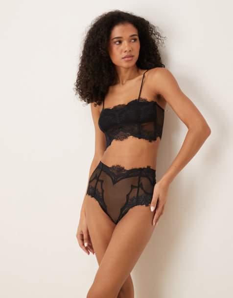 Free People Nolita lace detail high-waisted briefs in black - view 1