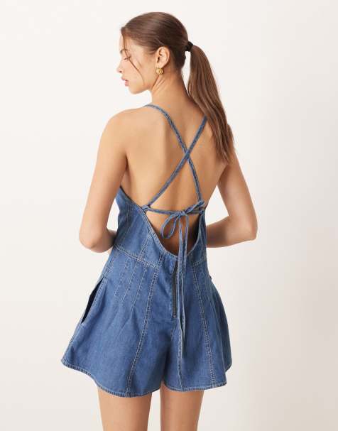 Free People nostalgia denim playsuit in blue - view 1