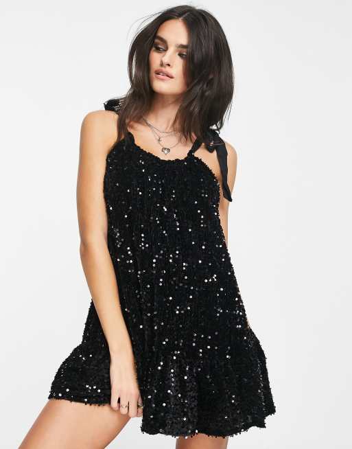 Free People Nova embellished mini dress in black | ASOS