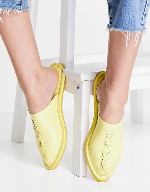 Women Free People nova flat slip on sandals in yellow 