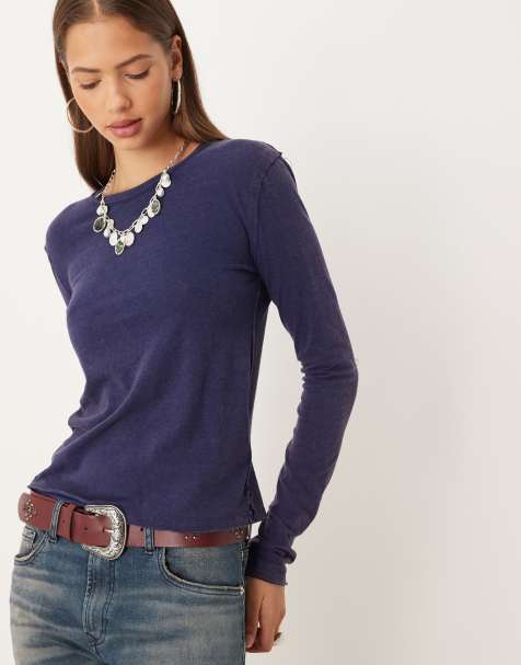 Free People nova long sleeve t-shirt in peacoat - view 1