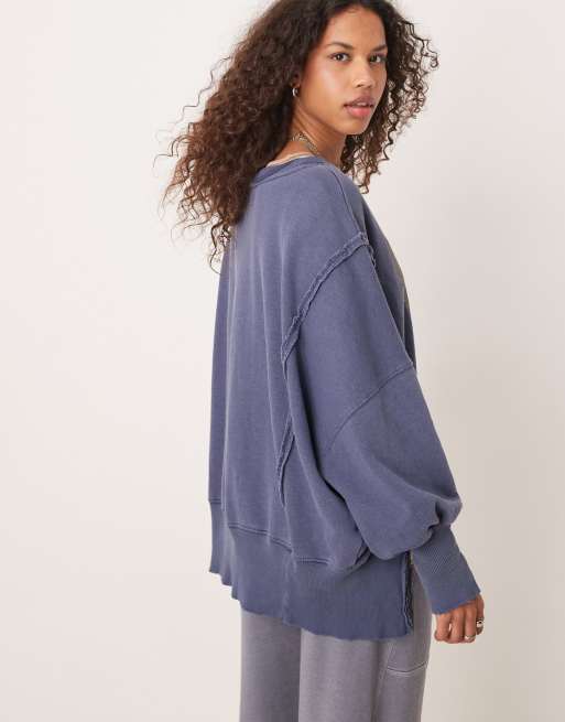 Free People number graphic oversized sweat in washed navy, 4 of 4