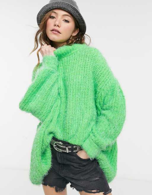 Free People Oasis oversized funnel neck sweater in green ASOS