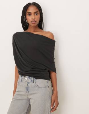 Free People Free People off shoulder blake knit top in black