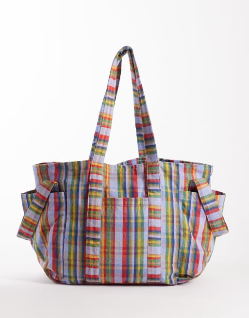iri 2025 Spring Checked Tote 他　新品未使用 Free People oksana multi print tote bag in blue mix check | ASOS