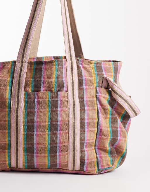 Free People - Oksana - Tote bag à carreaux - Crème et multicolore, 4 de 4