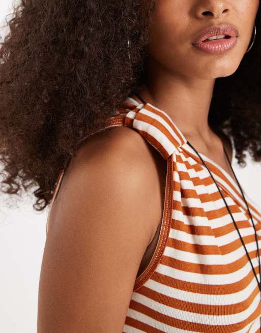 Free People one shoulder asymmetric knot top in butter pecan stripe, 3 of 4