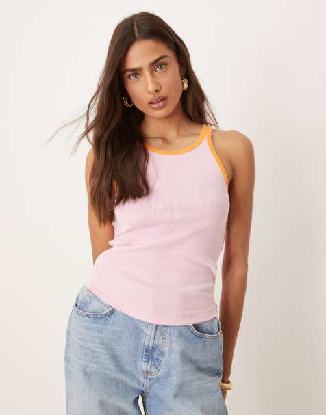 Free People – Only One – Tanktop in Flieder mit Einfassung in Orange - view 1