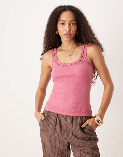 Free People only you lace edge tank top in pink