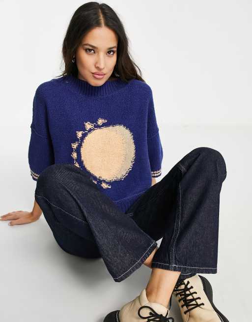 Free People Opal Moon short sleeve jumper in blue
