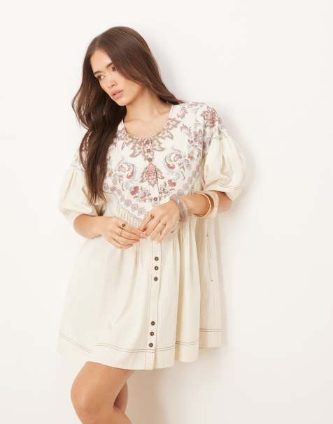 Free People orson printed mini smock dress in ivory - view 1