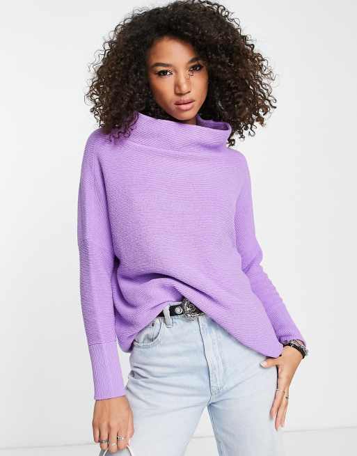 Free People – Ottoman – Liliowy bardzo luźny sweter o fasonie tuniki