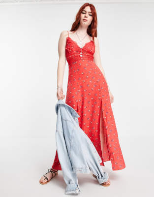 Free People Out About Maxi Slip Dress In Cute Floral red ModeSens