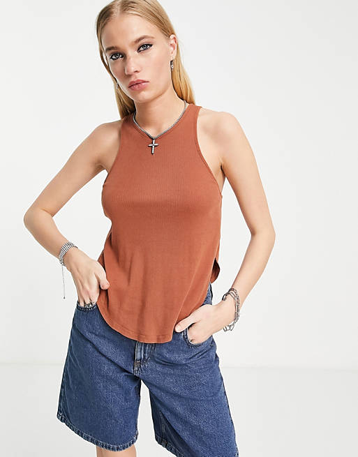 Free People Out The Door soft ribbed tank top in rust 