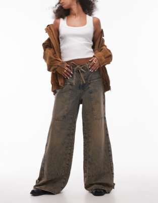 Free People outlaw wide leg distressed jean in memphis brown