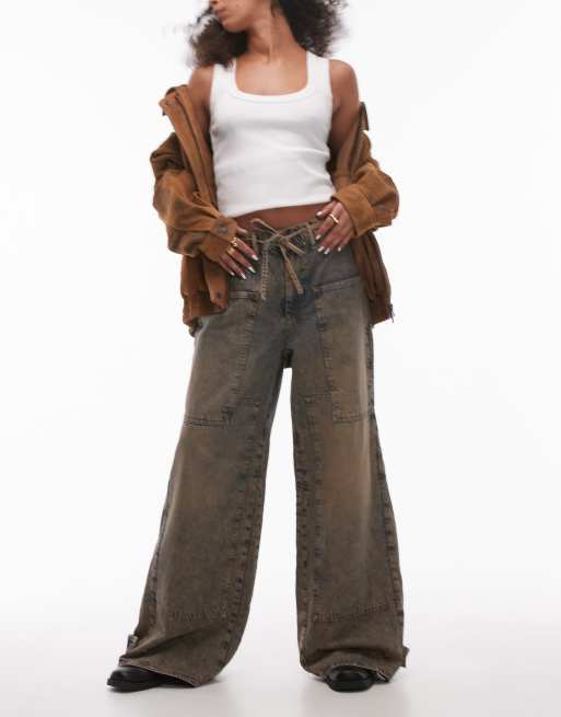 Free People Outlaw wide leg distressed jeans in memphis brown