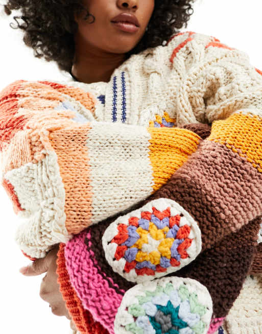 Free People oversized chunky crochet cardigan in multi ASOS