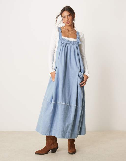 Free People oversized denim camisole midaxi dress in frosted blue