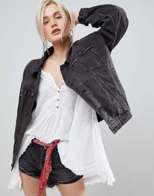 free people black denim jacket