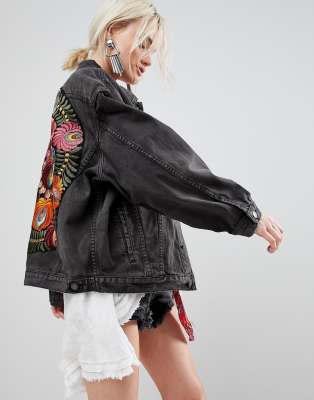 free people embroidered denim jacket