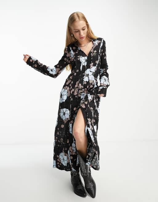 Free people black outlet dress with flowers