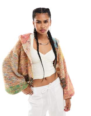 Free People oversized hooded cardigan in rainbow