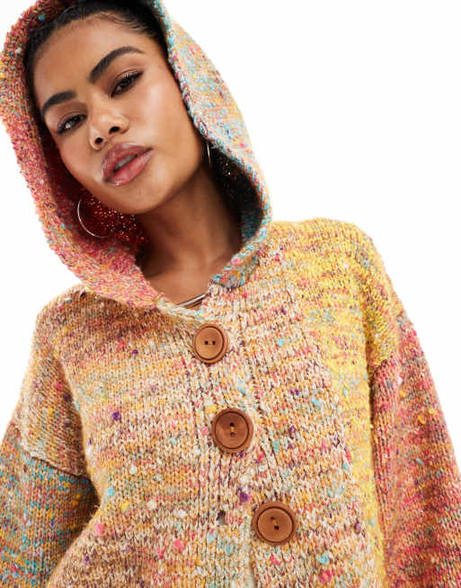 Free People oversized hooded cardigan in rainbow