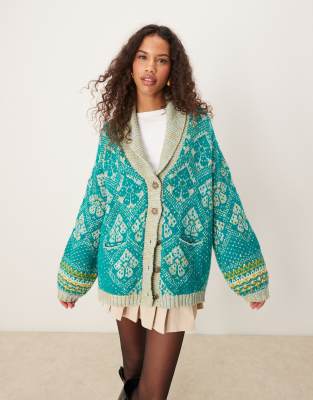 Free People Sasha Jacquard Cardigan In Green