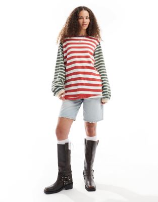 oversized long sleeve striped t-shirt-Multi