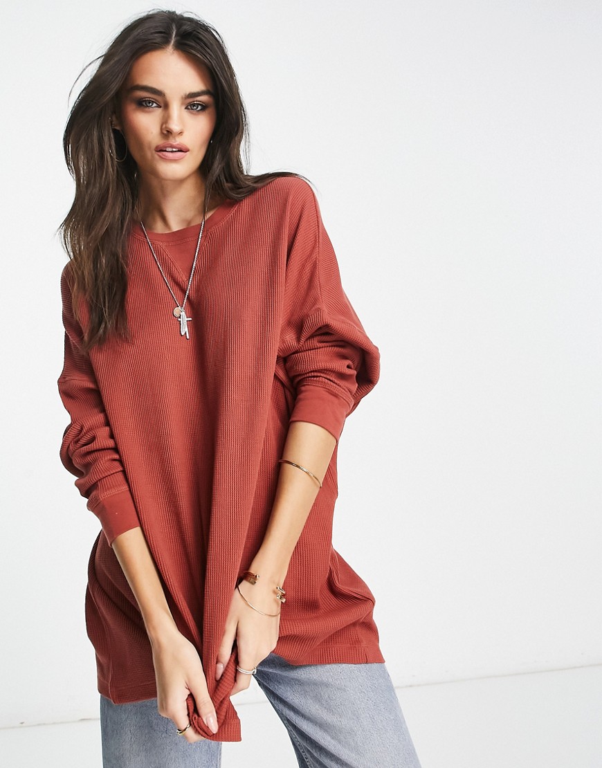 Free People oversized long sleeve thermal top in red